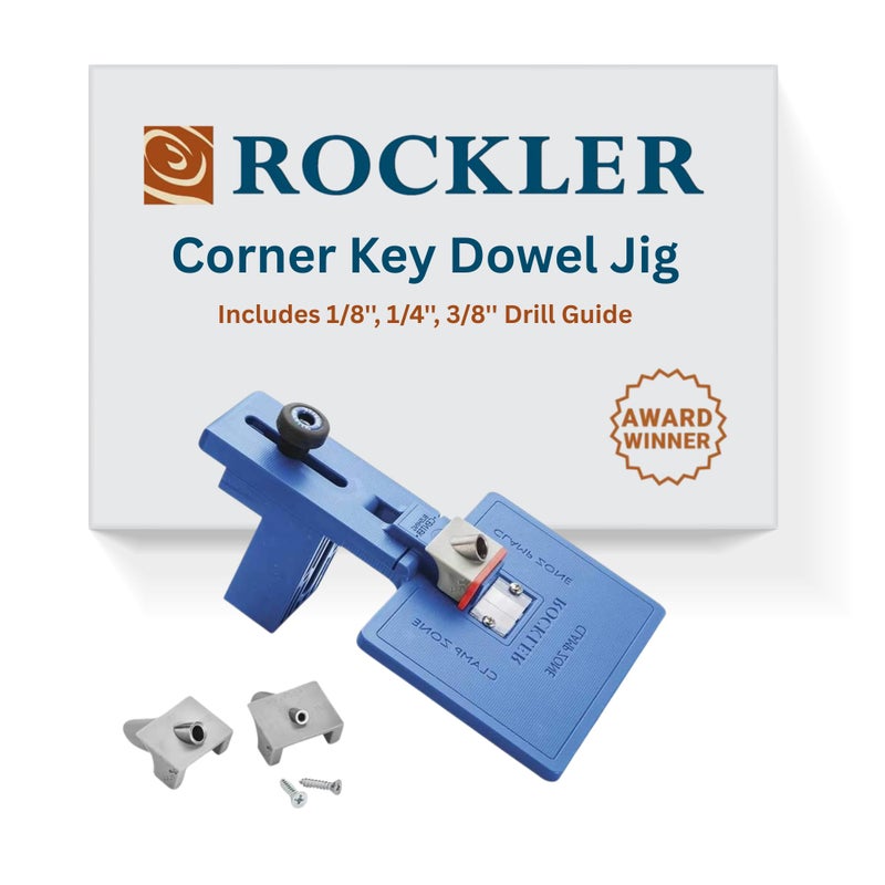 Rockler Corner Key Dowel Jig â€“ Premium Doweling Jig For Decorative Mitered Joints â€“ Dowel Hole Jig w/Molded Reference Lines - Woodworking Jigs Includes 1/8'', 1/4'', 3/8'' Drill Guideâ€“ Dowel Tool Kit